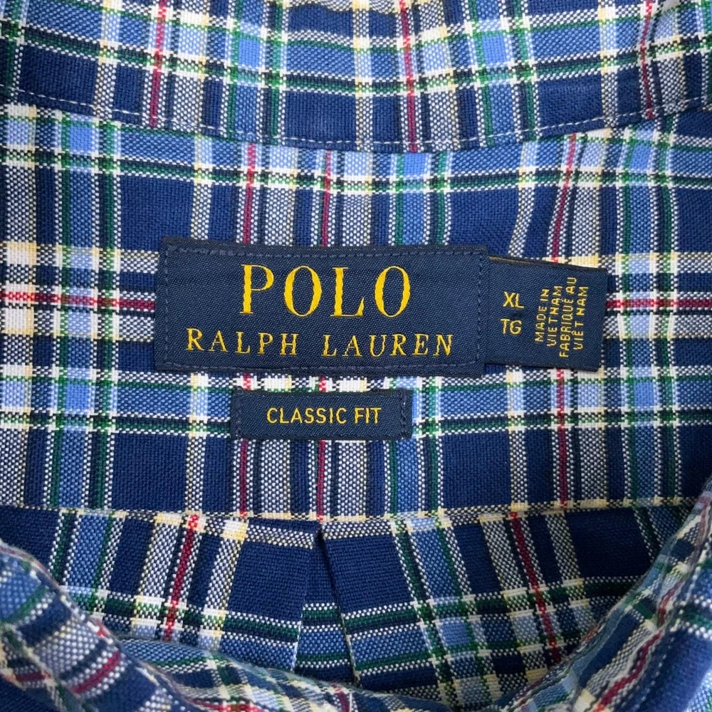 Polo Ralph Lauren Men XL Blue Tartan Plaid Classic Fit Preppy Pony Logo